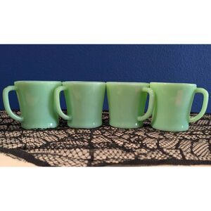 Fire King Jadeite D Handle Diner Mugs Oven Ware USA Set of 4 Vintage MCM 1950s